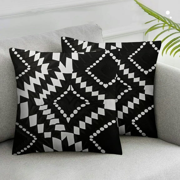 JRXY Set of 2 Black and White Boho Pillow Covers Aztec Geometry Blend Square Decorative Throw Pillow Covers for Sofa Couch Bed Decor(Black) White