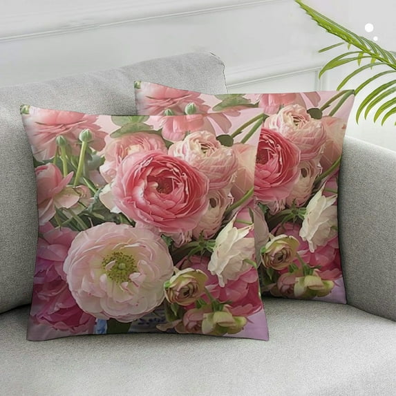 JRXY Shabby Chic Throw Pillow Covers, Floral Decorative Cushion Flower Pillow Cases, Pink Rose Pillow Cases for for Summer Spring Wedding(2 Pack) 12x12in