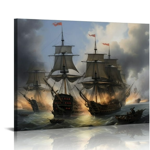 JRXY Ship Naval Battle Wall Art Picture Pirate Ship Sailboat Poster Print Canvas Painting Modern Home Decor 20x16