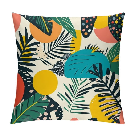 JRXY Short Plush Pillowcase, Palm Leaves with Lush Branches and Leaves, Tropical Jungle Palm Leaves with Charming Colors, 1 Piece White