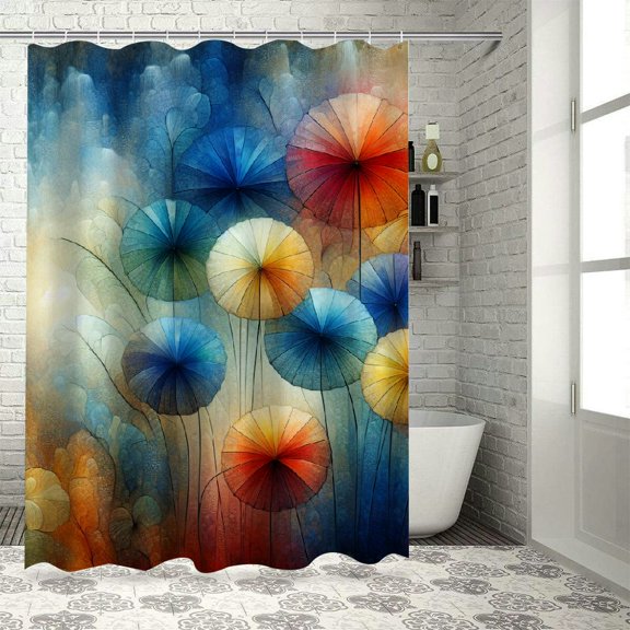 JRXY Shower Curtain, Dandelion Flower Picture Colorful Print, Multiple Sizes White