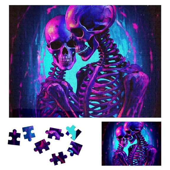 JRXY Skeleton Neon Lights Android Jones Wooden Jigsaw Puzzle Impossible Wooden Puzzles Gift for Family Friends 500 PCS