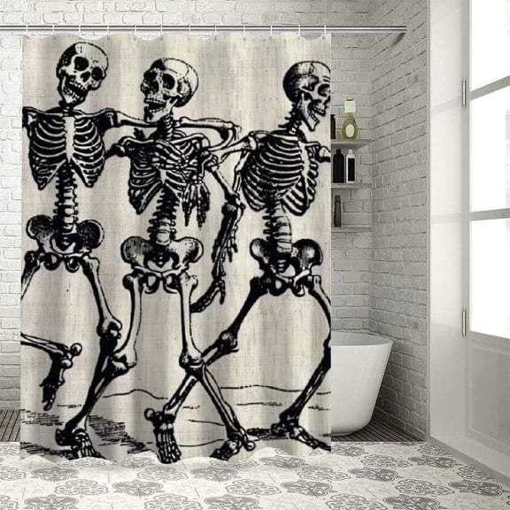 JRXY Skeletons Dancing Bones Shower Curtain 100% Polyester Fiber Bathroom Curtain with Hooks Various Sizes for Home Bathtubs Decoration 36"x72