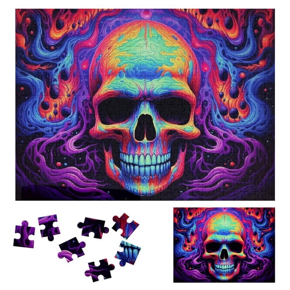 JRXY Skull Psychedelic Art Wooden Jigsaw Puzzle Challenging Difficult Wood Puzzles for Adults Gift 500 PCS