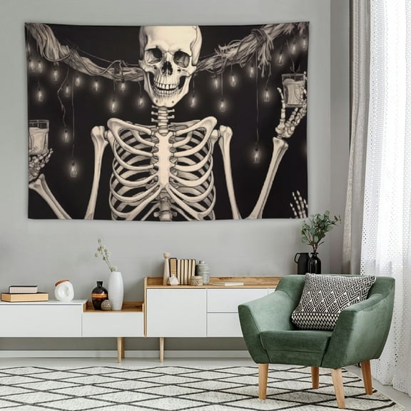 JRXY Skull Tapestry Wall Hanging Funny Skeleton Black and White Theme Home Decor for Men Women Gothic Hippie Halloween Bohemian Terror Rock and Roll Bedroom Living Room Dorm Indoor Outdoor Use 60x40in