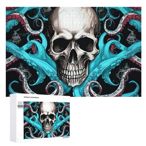 JRXY Skulls Tentacles Octopus Wooden Jigsaw Puzzle Challenging Difficult Wood Puzzles for Adults Gift for Family Friends 1000 PCS