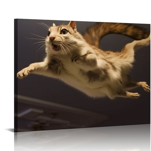 JRXY Small Flying Squirrel Wall Art Canvas Prints Poster For Home Office Decorations With Framed 16x12in