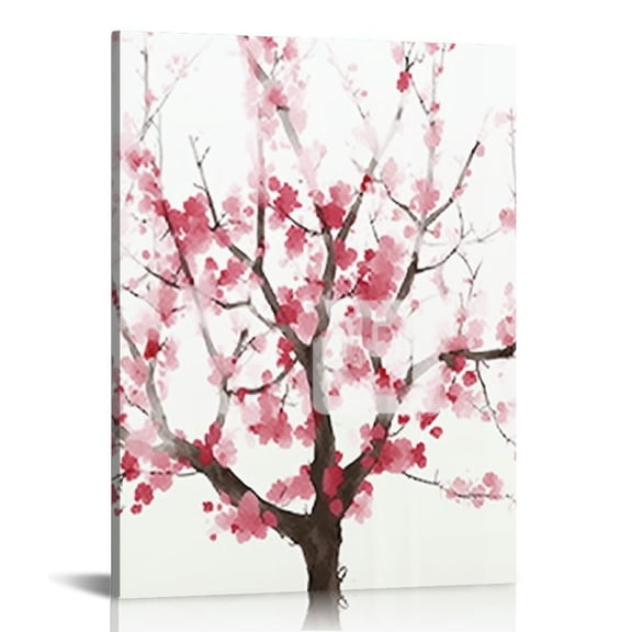 JRXY  Small Size Traditional Chinese Painting of Birds on Peach Trees Canvas Prints Wood Framed Peach Blossom Wall Art Plum Flowers Print Painting 16x20 in