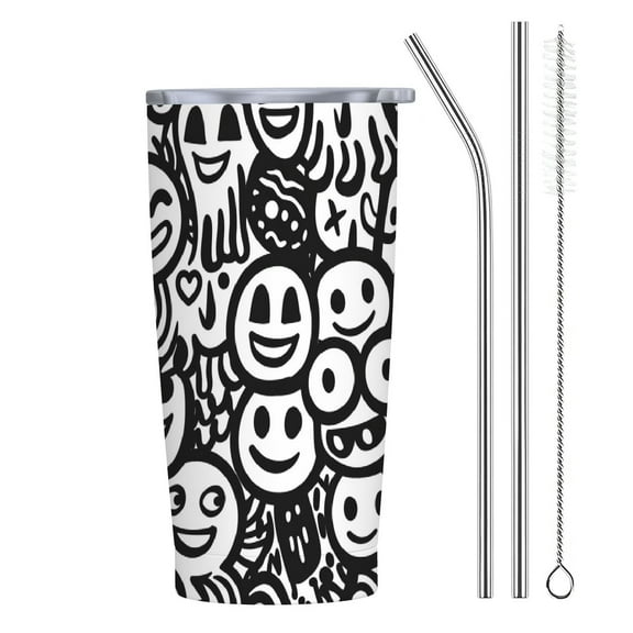 JRXY Smiling Faces Pattern 20oz Car Straw Cup (with Straw) 20oz