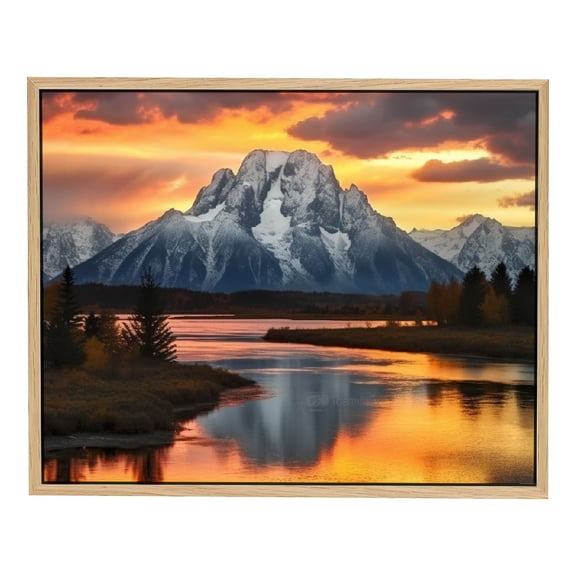 JRXY Smoky Mountain Wall Art Grand Teton Oxbow Bend Picture Nature Landscape Wall Decor Sunset Mountain Lake Panoramic Canvas Painting Poster Artwork for Living Room Office Decorations Picture 1