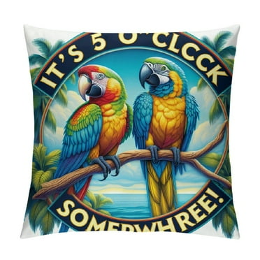 JRXY Solid Throw Pillow Cover It's Five O'clock Somewhere Farmhouse Pillow Case Accent Beer Bar Club Glass Parrot Home Decor Square Pillowcases for Bench Chair Bed White