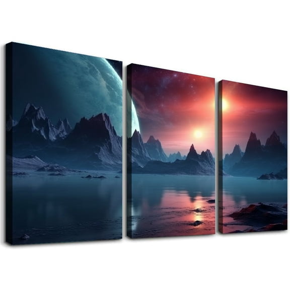 JRXY Space Canvas Wall Art Canvas Print Universe Picture Planet Canvas Painting Starry Sky Print Earth Picture for Living Room Bedroom Office Home Decor 12''x16''X3 Panels 12x16x3pcs