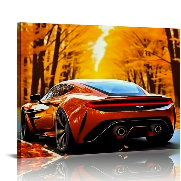 JRXY  Sports Car Canvas Wall Art Framed Colorful Supercar Painting Picture Racing Car Garage Wall Decor Autumn Landscape Modern Canvas Prints for Boys Room Men Bedroom Home Office 20x16in
