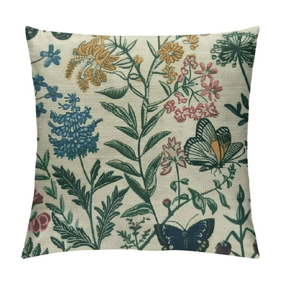 JRXY Spring Pillow Covers 18x18 Inch,Blue Teal Wild Flower Plant Throw Pillows Case,Seasonal Floral Outdoor Decorative Square Farmhouse Decor Cushion Covers for Home Sofa Bed Couch White