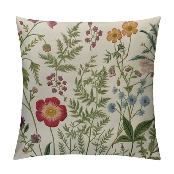 JRXY  Spring Pillow Covers, Sage Green Herb Wild Floral Decorative Outdoor Throw Pillows Green Plant Flower Farmhouse Cushion Pillow Covers for Sofa Couch Outdoor Decor White
