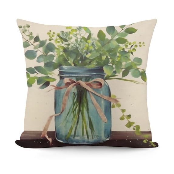 JRXY Spring Summer Pillow Covers Sky Blue Outdoor Farmhouse Decor Eucalyptus Leaves Decorations Truck Vase Home Sweet Home Cushion Case Gifts for Home Decor 18x18in