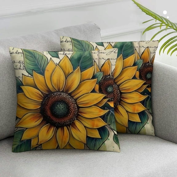 JRXY Spring Summer Sunflower Lumbar Decorative Throw Pillow Cover, Rectangular Floral Eucalyptus Leaves Outdoor Home Decor, Fall Autumn Seasonal Couch Cushion Case, Set of 2 12x12in