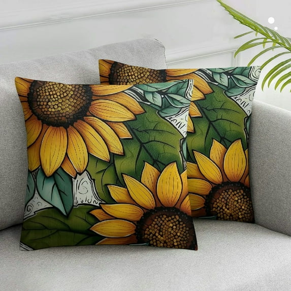 JRXY Spring Summer Sunflower Lumbar Decorative Throw Pillow Cover, Rectangular Floral Eucalyptus Leaves Outdoor Home Decor, Fall Autumn Seasonal Couch Cushion Case 20x20in