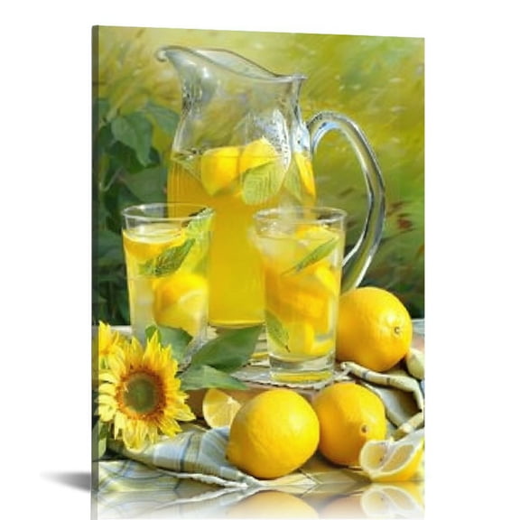 JRXY Spring and Summer Themed Mural Green Fruit Lemon and Ice Artwork Lime and Coffee Wall Art HD Print Living Room Bedroom Wall Decor Ready to Hang 12x16 in
