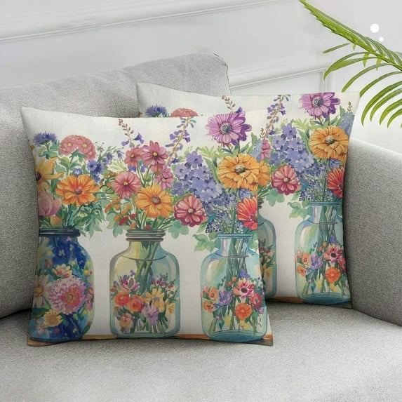 JRXY Spring Throw Pillow Cover Yellow Floral Bloom Vase Pillowcase Flowers Spring Summer Patio Decirations Cushion Case for Sofa Couch Home Bed,2 Pcs White