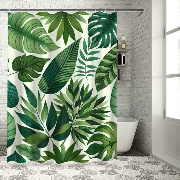 JRXY Spring Tropical Palm Leaves Hawaiian Summer Tropical Island Vegetation Leaves Shower Curtain White