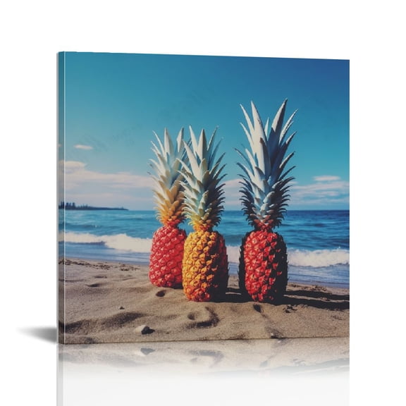 JRXY Square Canvas Wall Art Oil Painting for Bedroom Beach Pineapple Fruits Summer Style Posters Pictures Boys Nursery Wall Decor 16x16 Inch 12x12 in