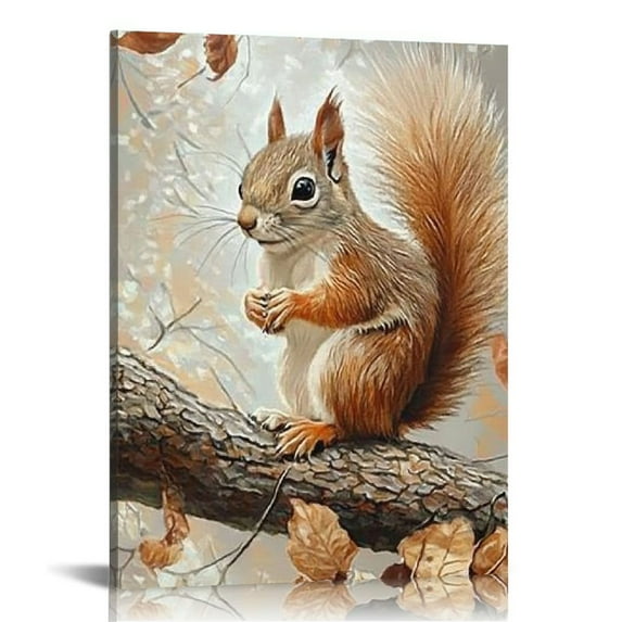 JRXY Squirrel Canvas Wall Art Framed Fall Pictures Vintage Forest Animals Painting Happy Thanksgiving Gifts 12x16 in