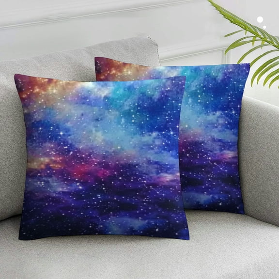 JRXY Stain Pillow Cover Galaxy Pillow Pillowcase Blue Purple Outer Space Nebula Universe Star Night Starry Sky Pillowcase with Zipper Pillow Cases for Bed 2pcs White