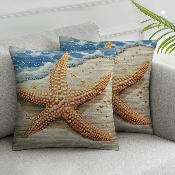 JRXY Starfish On Beach Throw Pillow Cover Wave Sand Sea Beautiful Coast Exotic Ocean Nature Shore Pillow Case Decorative Men Women Room Cushion Cover for Home Couch Bed 2pcs White