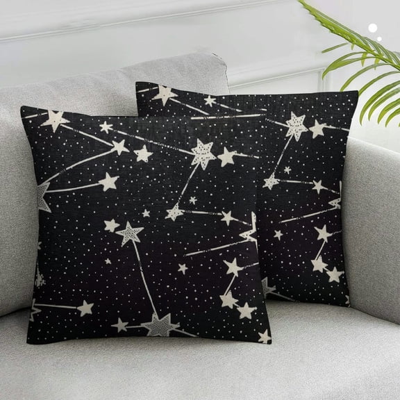 JRXY Stars Throw Pillow Cover Beautiful Cosmic Space Astronomy Pattern with Constellations On Night Starry Sky Fabric for Couch Bed Sofa Car Waist Cushion Cover 2pcs Pillow Case White