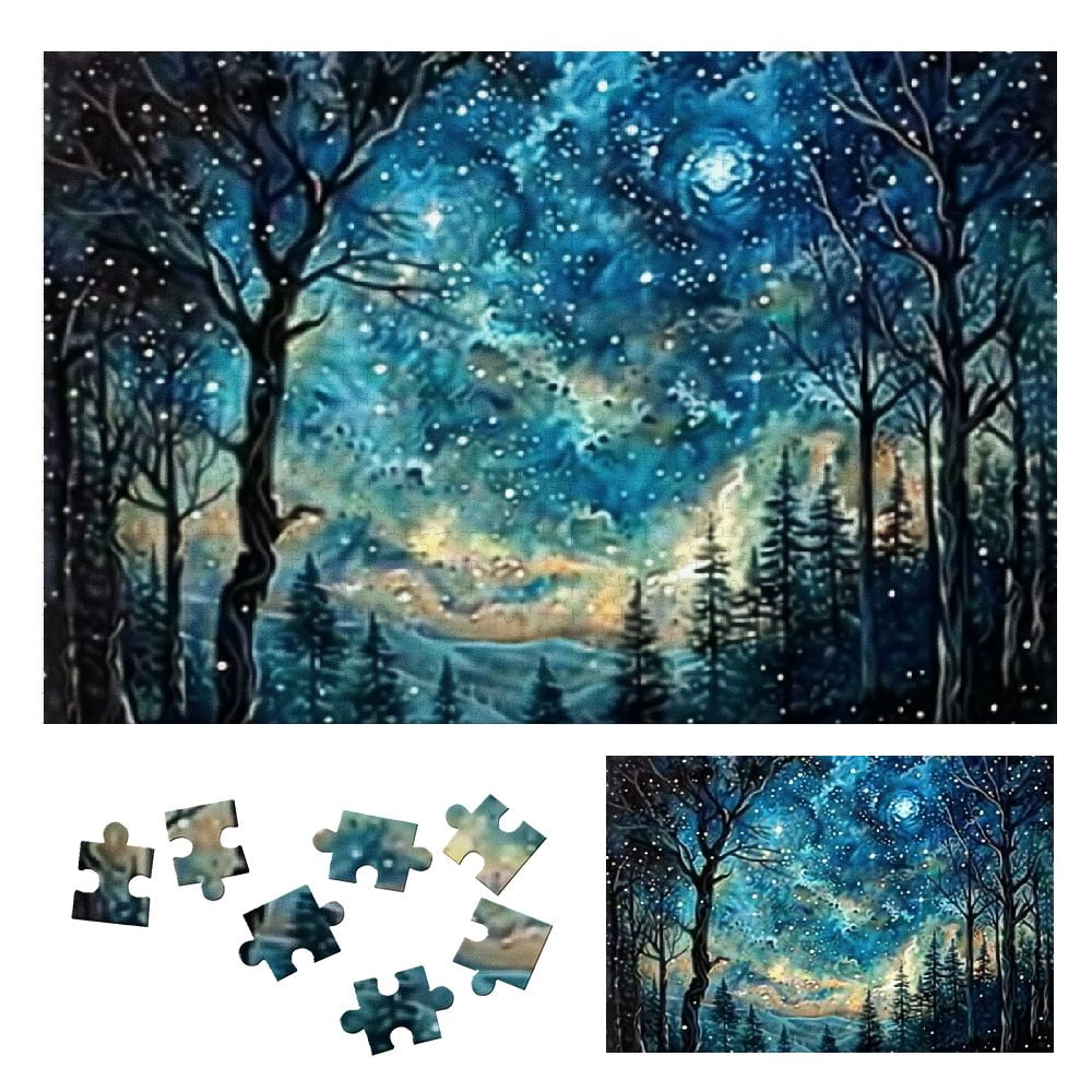 JRXY Stars, Trees, Night Sky Wooden Jigsaw Puzzle - Impossible Wooden ...