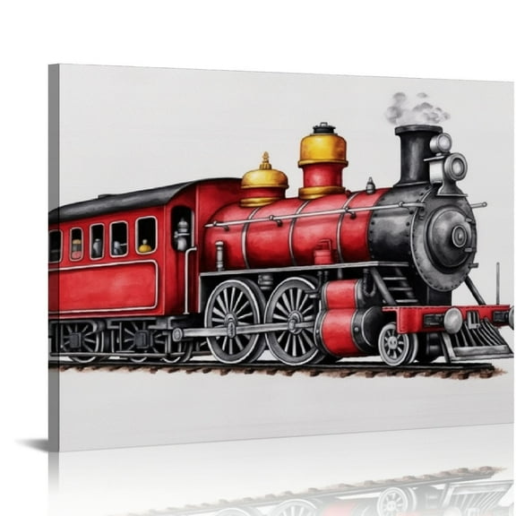 JRXY Steam Engine Canvas Wall Art Watercolor Transportation Train Tender Canvas Painting Prints for Home Boys Bedroom Locomotive Wall Decor Framed Artwork Gifts 16x12in