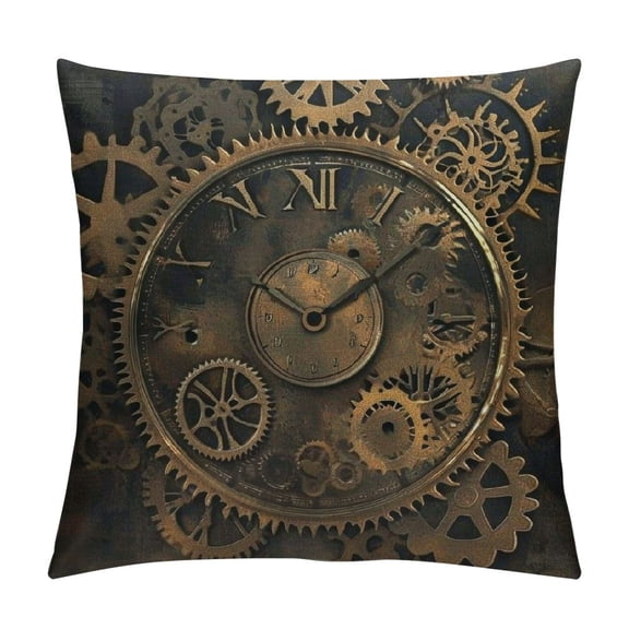 JRXY Steam Punk Gears Throw Pillow Cover Golden Technology Science Wheels Mechanical Circle Vintage Pillow Case Decorative Men Women Boy Girl Room Cushion Cover for Home Couch Bed White