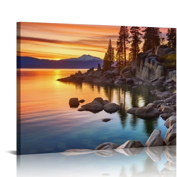 JRXY  Stunning Lake Tahoe,Shore Colorful Sunset,Cool Wall Art Canvas Wall Art For Living Room Decor Aesthetic Vintage Posters &amp; Prints Over Bed Wall Decor Prints For Wall 20x16in