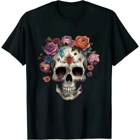 JRXY Sugar Skull Day Of The Dead Cool Bone Head Skulls T-Shirt Black