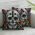 thumbnail image 1 of JRXY Sugar Skull Set of 2 Square  Throw Pillow Cover Mexican Day of The Dead Sugar Skull Rose Soft Pillowcases Pillow Cushion Covers for Home Sofa Couch Garden Bench Car Decoration White, 1 of 6