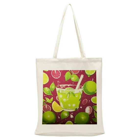 JRXY Summer Lemon Drink Canvas Tote Bag Graphic, Casual Tote Bag for Women Reusable Grocery Bag for Work School Gym Shopping 36x40cm