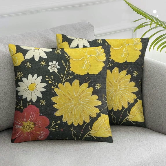 JRXY Summer Pillow Covers Watercolor Daisy Throw Pillow Case Hello Sunshine Bloom Summer Yellow Decorative Cushion Cover for Indoor Outdoor Home Bed Sofa,2 Pcs White
