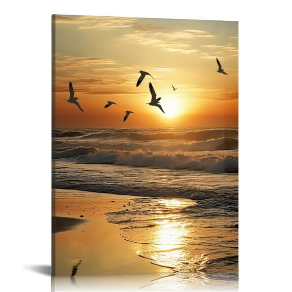 JRXY Sun Canvas Wall Art Abstract Sun Sunrise Sunset Wall Art Canvas Blue Picture Abstract Ocean Waves Poster Beach Waves Wall Art Blue Sea Sunset and Sunrise Picture 12x16 in