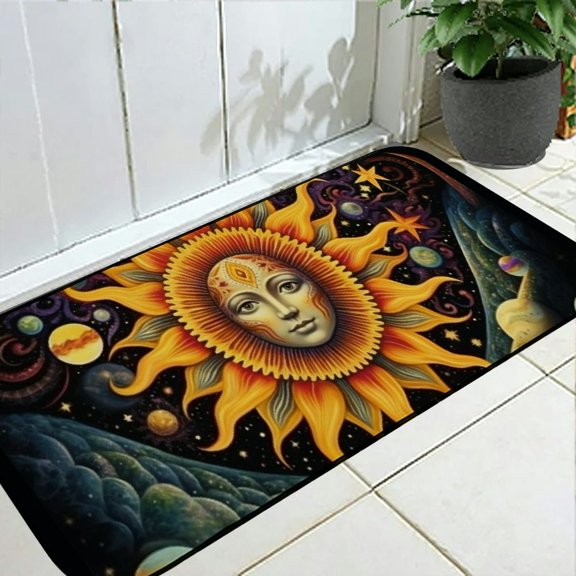 JRXY Sun Moon Planets Kitchen Floor Mat Dog Doormat Absorbent Welcome Entrance Square Mat for Home Outside Entry 50*100cm/50*120cm 19.68*47.24 in