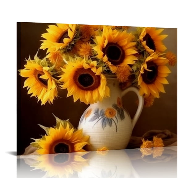 JRXY Sunflower Pictures Canvas Wall Art Yellow Flower Vase Painting /Kitchen Wall Pictures for Living room Decoration /Gift for Teen Girl Women for Home Office Wall Decor 20x16in