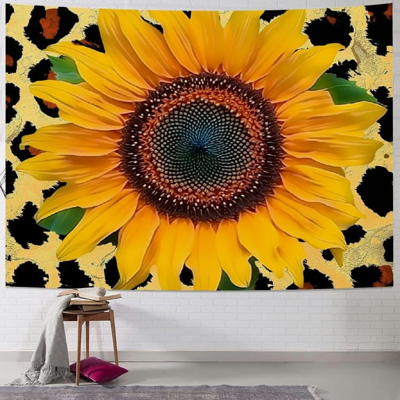 JRXY Sunflower Wall Hanging for Bedroom Living Room Yellow Flower Wall Tapestries Leopard Pattern Background Tapestry Microfiber Home Wall Decoration Painting