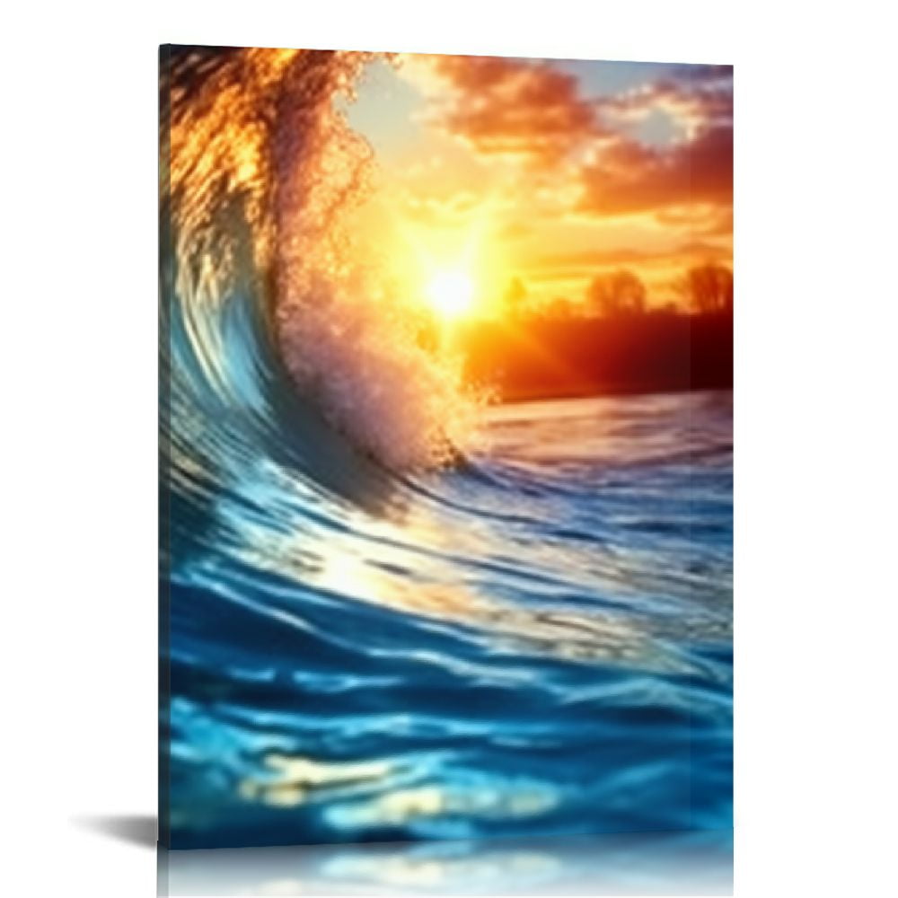 JRXY Sunrise Ocean Waves Canvas Wall Art For Living Room Bedroom Wall ...