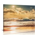 thumbnail image 1 of JRXY Sunset Ocean Canvas Wall Art - Ocean Waves Wall Decor Glow Sea Scene Picture Painting Nature Landscape Prints Sunset Over the Ocean Painting Artwork Living Room Bedroom Office Home 20x16in, 1 of 5