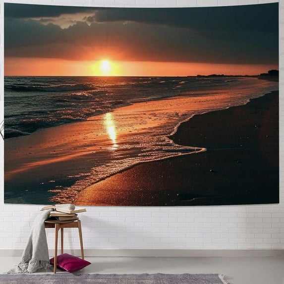 JRXY Sunset and Beach Tapestry - High-Quality Short Plush Wall Hanging for Home Decor Painting