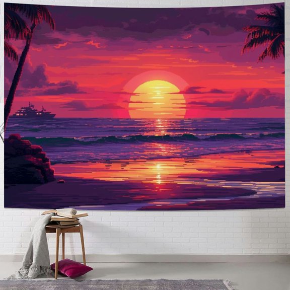 JRXY Sunset and Beach Tapestry - High-Quality Short Plush Wall Hanging for Home Decor Painting