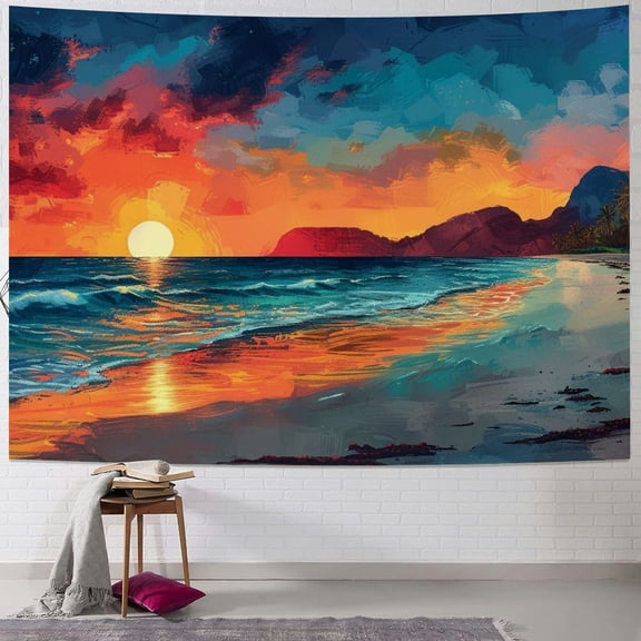 JRXY Sunset and Beach Tapestry - High-Quality Short Plush Wall Hanging for Home Decor Painting