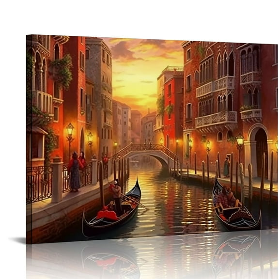 JRXY  Sunset in Venice Canvas Wall Art Print, Venice Home Decor Artwork 20x16in