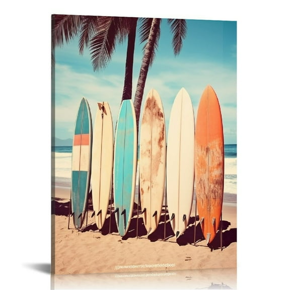 JRXY Surfboard Wall Decor Beach Canvas Art Surfing Poster Coastal Prints 16x20 inch 12x16 in