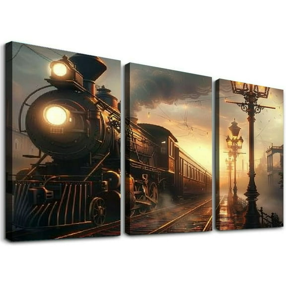 JRXY Surrealist Poster Steampunk Railroad Fantasy Vintage Canvas Paiting Wall Art Posters For Bedroom LivCanvas Wall Art Poster for Bedroom Living Room Decor,3 pcs 12x16x3pcs